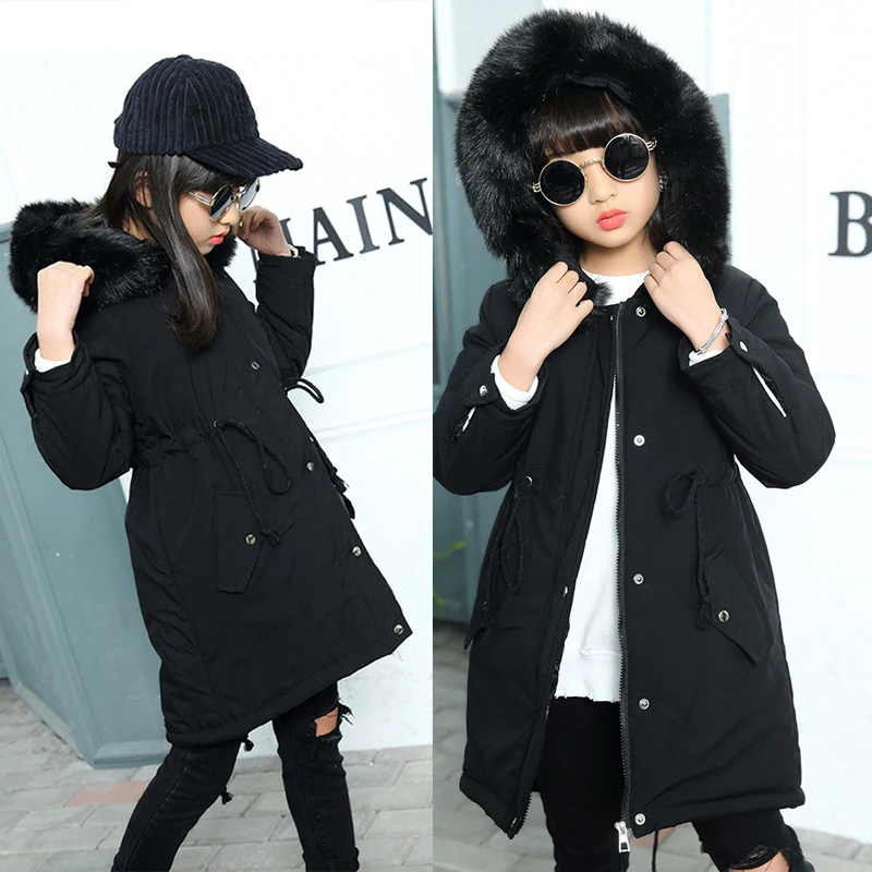 Детская зимняя куртка с большим меховым воротником для мальчиков и девочек 4 6 8