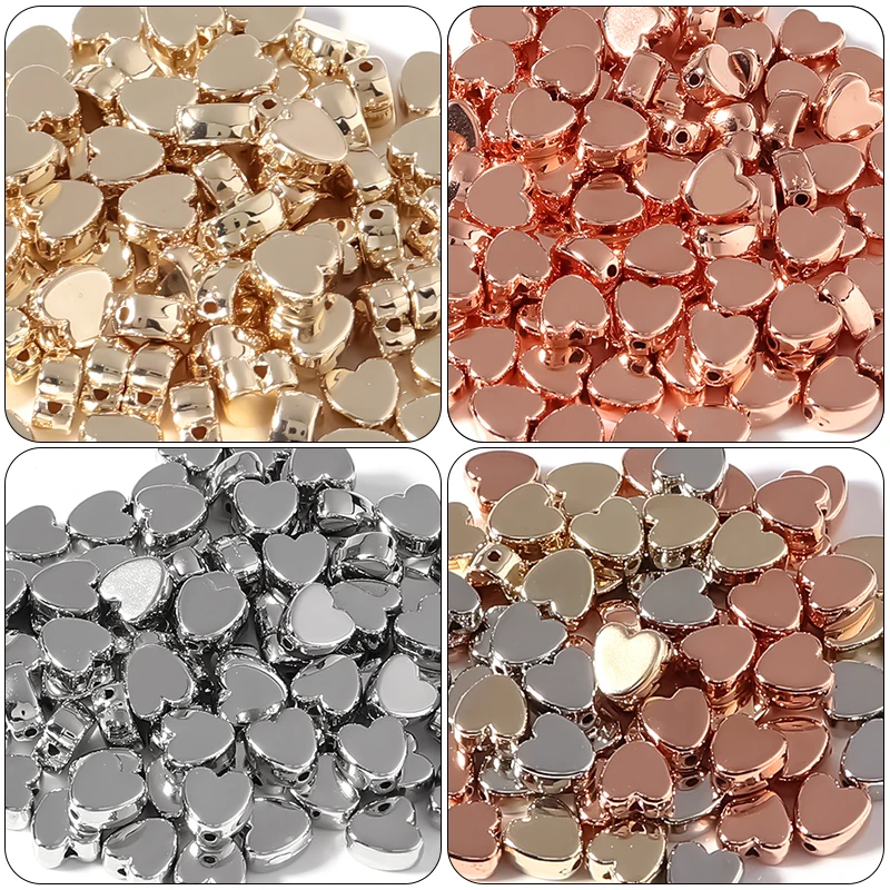 

50PCS 8mm CCB Peach Heart Beads Gold Mix Color Loose Spaced Beads For Jewelry Making Necklace Bracelet DIY Accessories