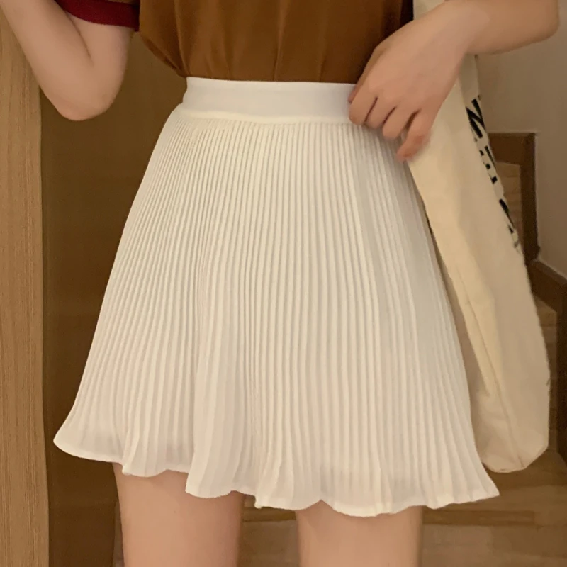

Summer Laides A Line Retro Mini Skirts High Waist Solid Color Skirts Female Y2K Casual Pleated Skirts
