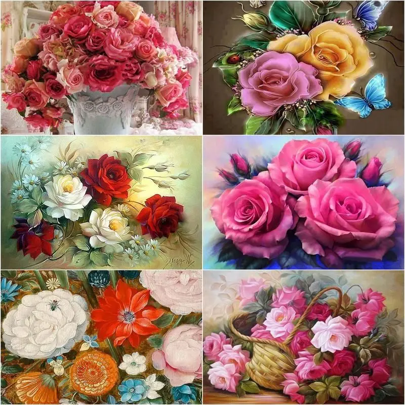 

CHENISTORY Diamond Painting for Adults Handicraft Flowers Picture Art Wall Decors Hobbies Round 5D Diamond Mosaic Diy Gif