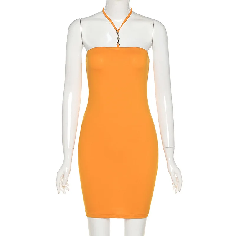 

Women Summer Style Dress Women 2021 New Arrivals Sexy Halter Slash Neck Solid Bodycon Sexy Night Club Party Dresses