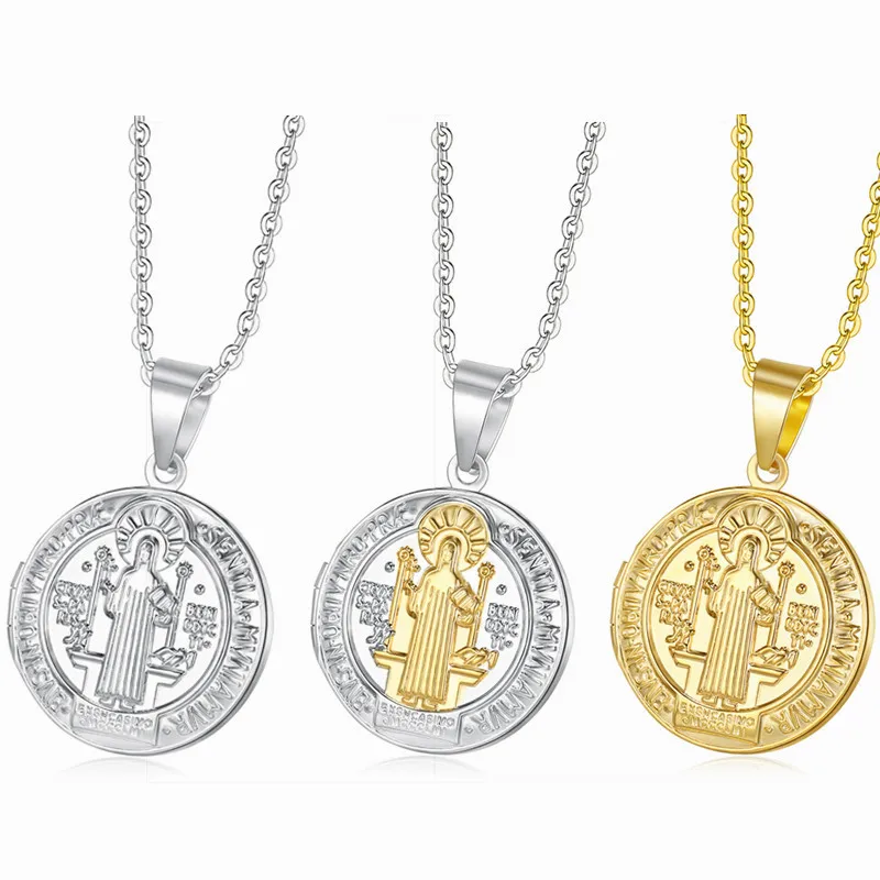 Кулон в виде Святого Бенедикта из нержавеющей стали 316L золотого и серебряного