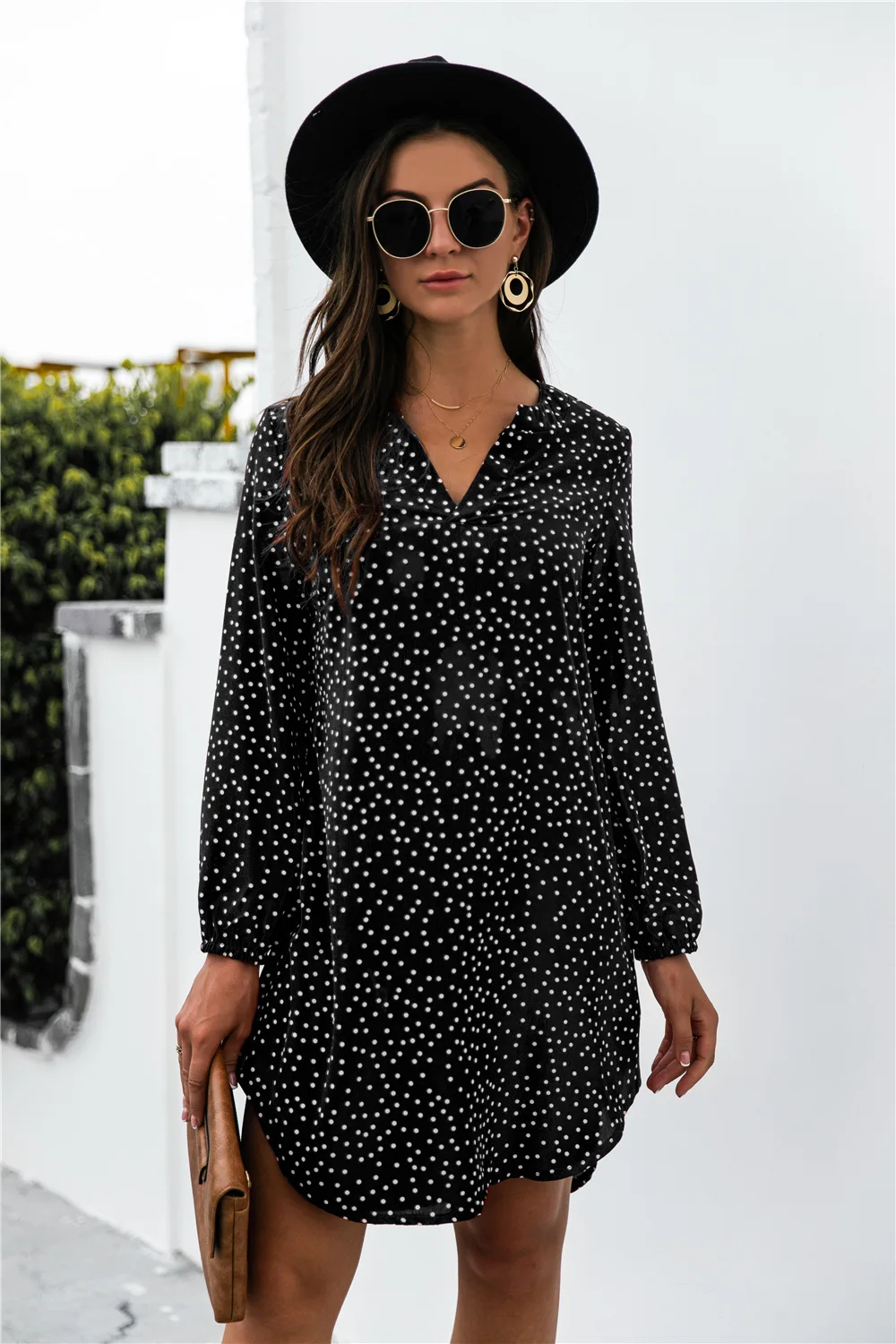 

Women V Neck Sexy Polka Dot Red Mini Dress Vintage Autumn Winter Long Sleeve Irregular A-line Dress Elegant Party Dresses Ladies