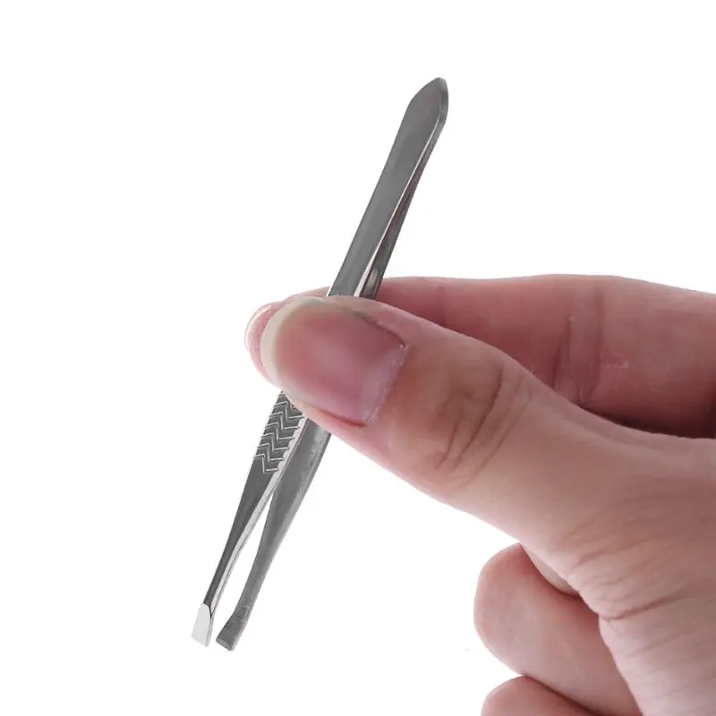 

K0AE Pro Women Stainless Steel Flat Tip Eyebrow Tweezer Hair Removal Makeup Tool