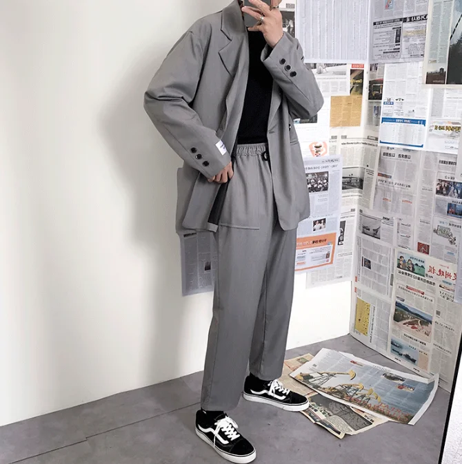 

M-3XL2020 spring solid color wild handsome straight straight slacks casual pants male elastic 9 points pants harem pants suit