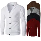 Мужской кардиган с вышивкой в виде пшеницы, зимний однотонный теплый трикотажный джемпер, повседневные мужские кардиганы, 4 цвета