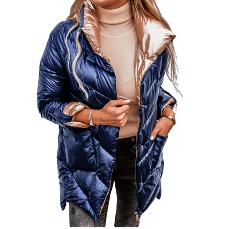 Oversized Parka Cotton Padded Warm Winter Coat Stand Collar Patchwork Jackets Female Outerwear Coats Puffer Jacket New Fashion womens lamb wool jackets coat winter stand collar baggy thick warm korean fashion female tops plaid cotton padded coat outerwear