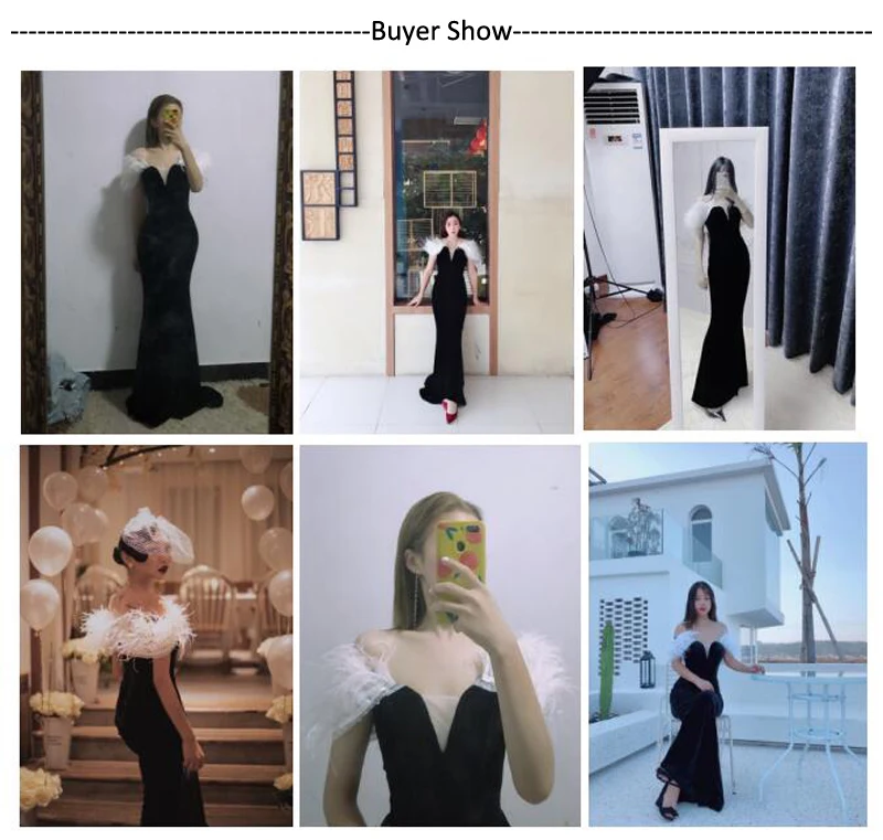 New Ostrich feather Black Velvet Off The Shoulder Mermaid Long Vestidos De Festa Lace Up Celebrity Evening Party Dresses