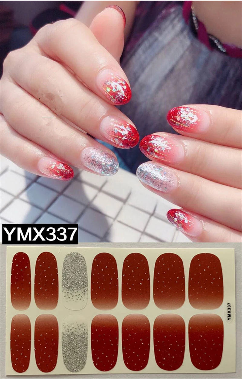 14 наконечников/лист Мраморная наклейка для дизайна ногтей в полоску полная