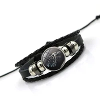 punk miami male black atmospheric leather power game time glass round pendant aesthetic bracelet hand woven jewelry wholesale