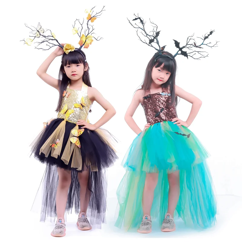 

Girls Forest Fairy Mullet Princess Tutu Dress Costumes Performance Fashion Show Long For Kids Children Party Clothes