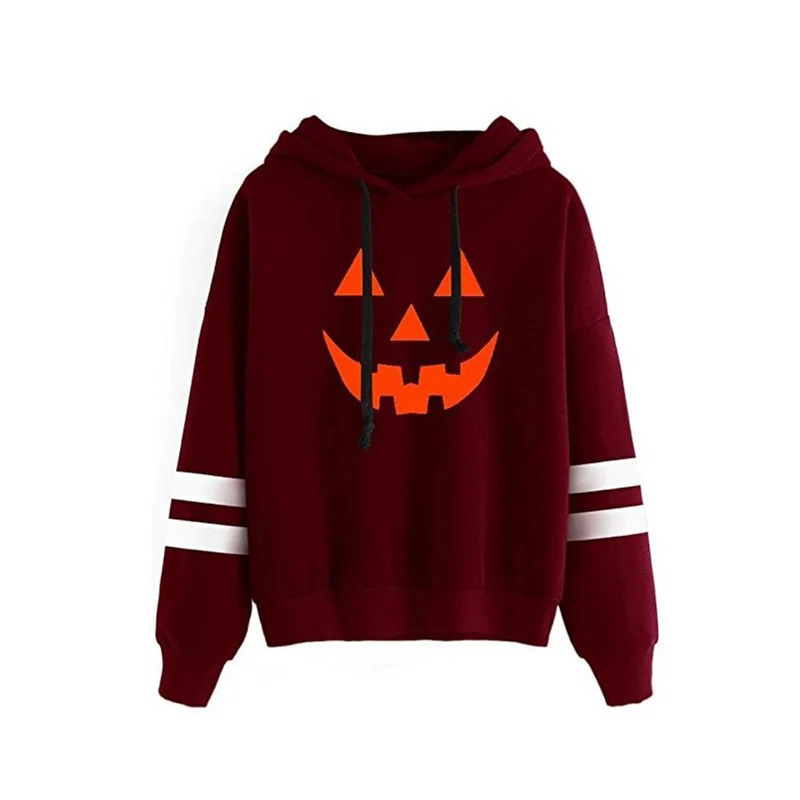 

2020 Autumn winter new European/American fashion hot style Halloween pumpkin print plus fleece hooded sweatershirt women