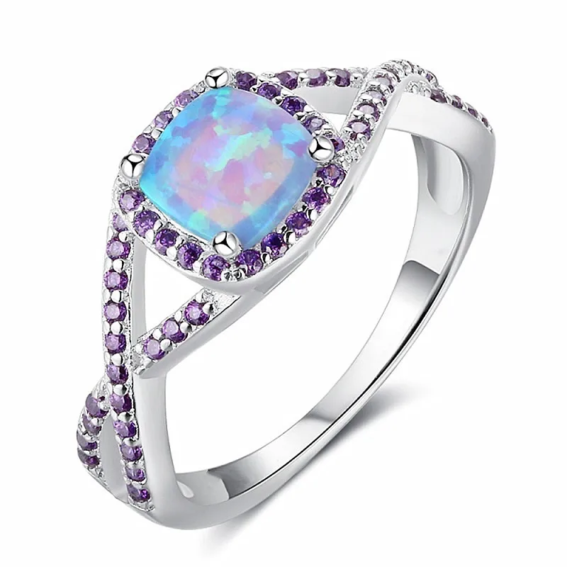 

Female Fashion Jewelry Ring Gorgeous Square Princess Cut Blue Infinity Rings Women Wedding Engagement Band Party Rings