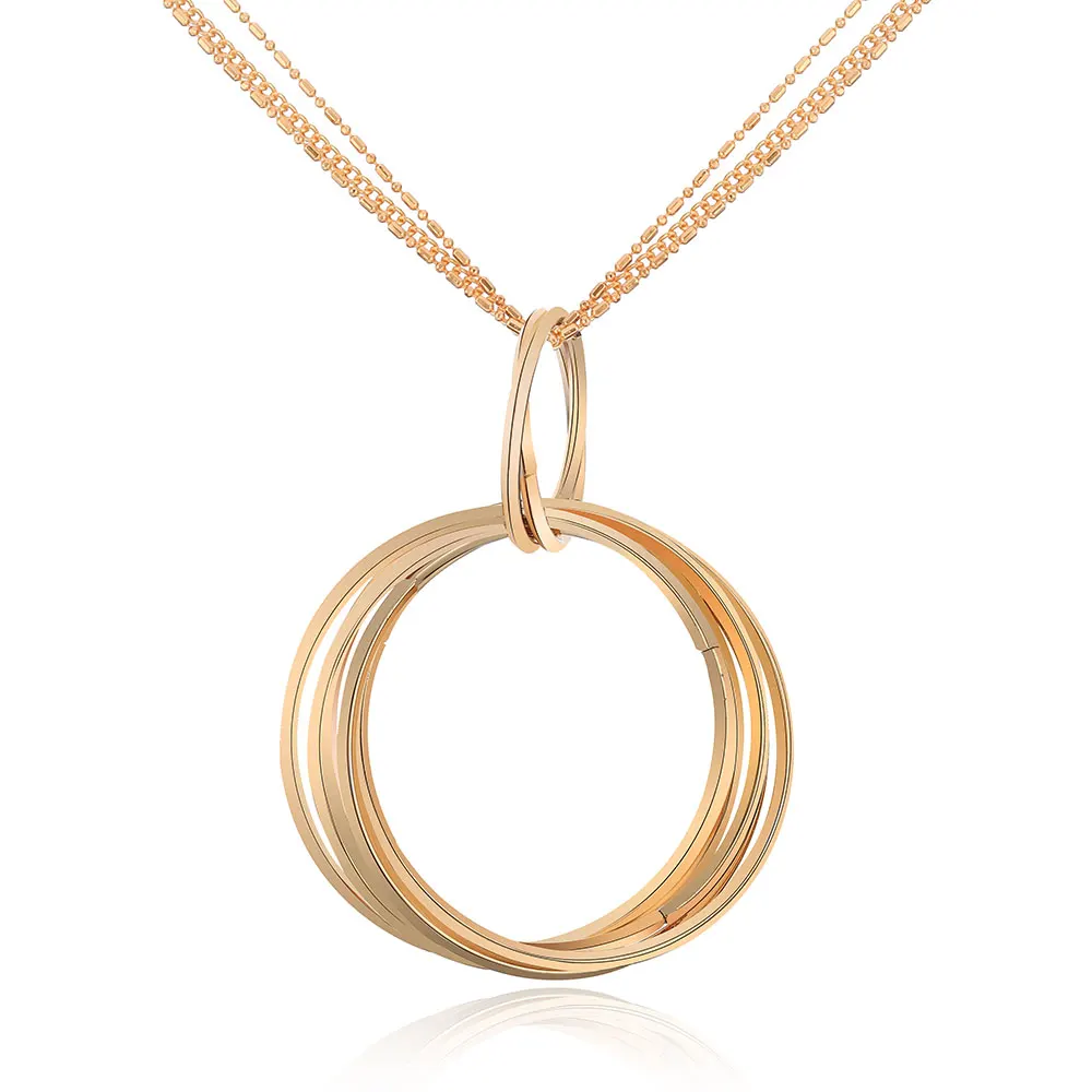 Эффектное ожерелье женское золотистое и серебристое с кулоном в виде нескольких