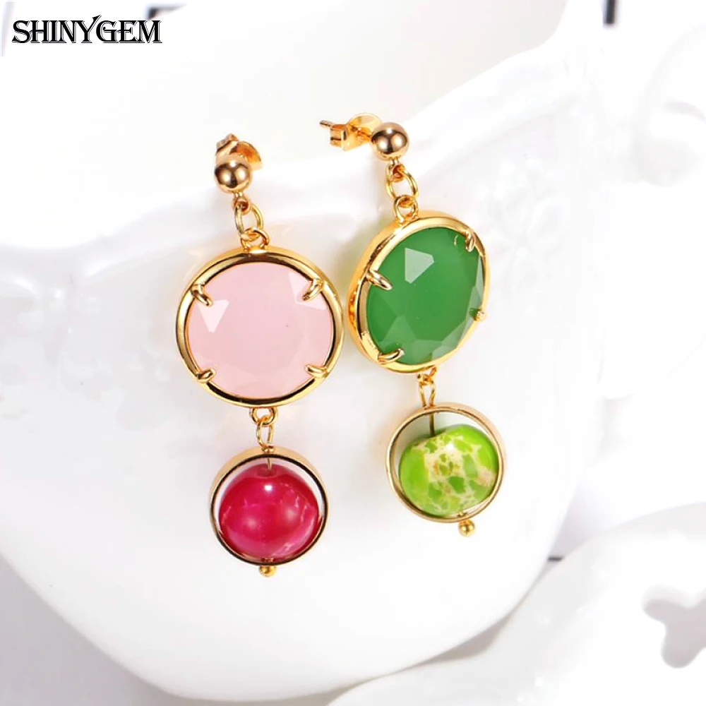 Модные серьги ShinyGem с натуральным кристаллом позолота стразы висячие цвет