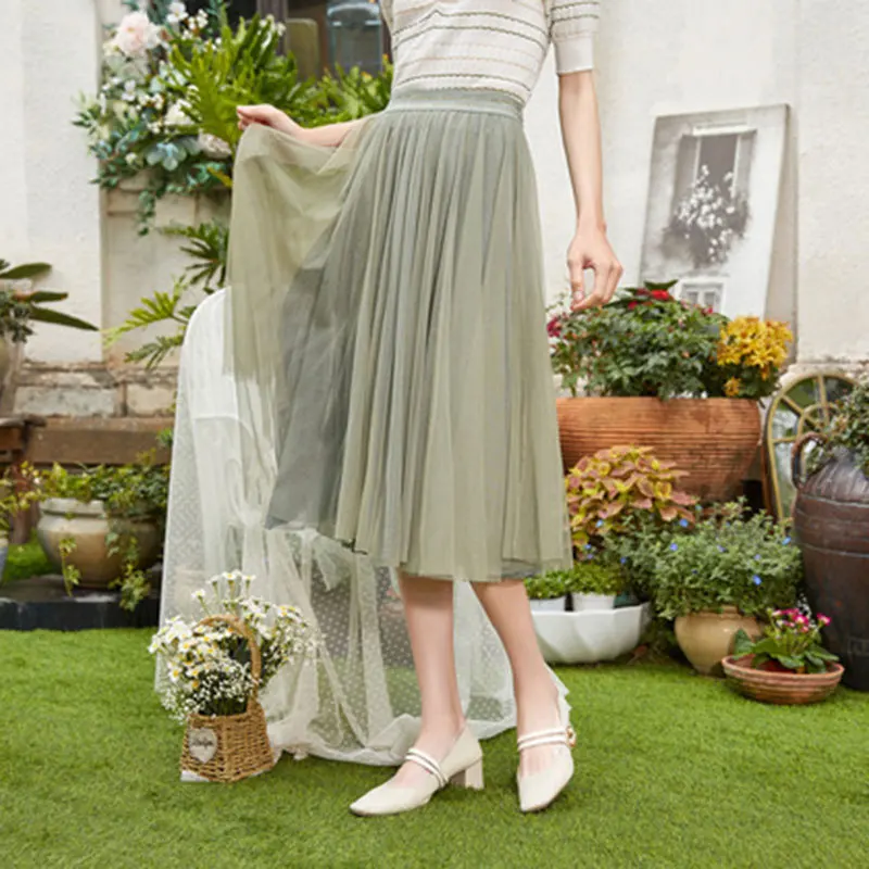 

Skirts Womens 2021xy 2021 Spring New Bright Silk Fairy High-Waisted Skirt Super Fairy A- line Skirt Female A811067