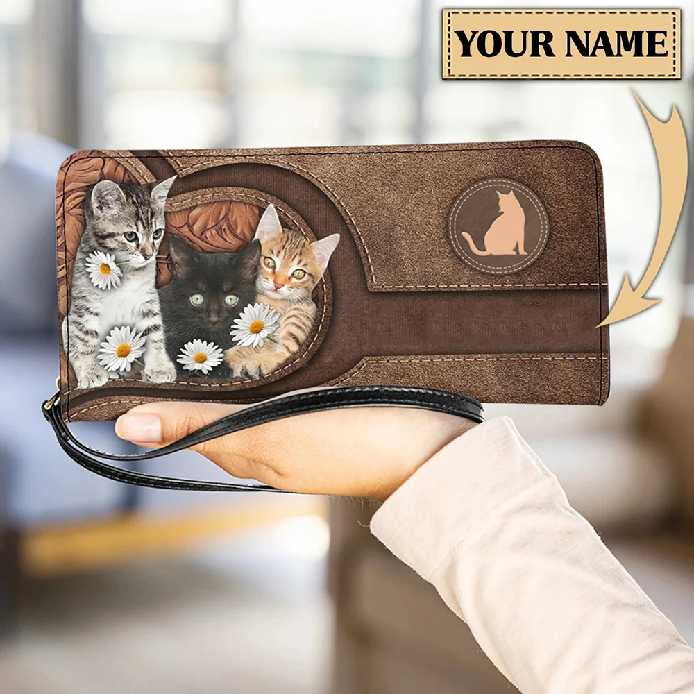 Brand Designer Wristband Wallets Cute Cats Pattern Women Pu Leather Clutch Wallet Female Long Small Card Purse Ladies Handbag