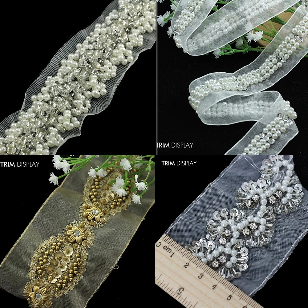 5 ярдов плетеная тесьма расшитая блестками искусственный жемчуг стразы костюм с
