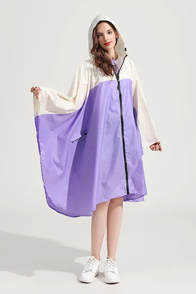 purple white Женское Дождевик-пончо, водонепроницаемый плащ-накидка с капюшоном и застежкой-молнией для пеших прогулок, езды на велосипеде, Freesmily - Цвет: purple white