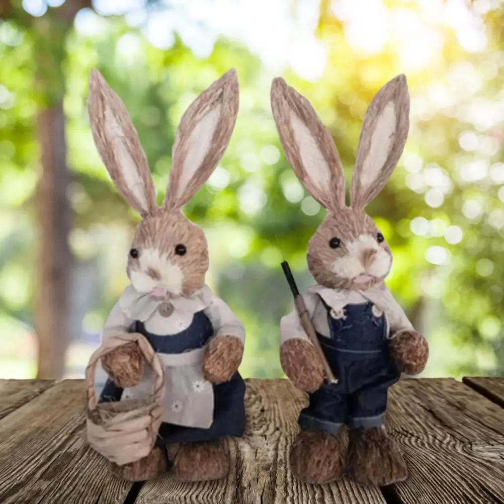 

Cute Simulation Straw Rabbit Bunny Window oranment Desktop bunny Home Furnishing Easter Decor Party Festival Supplies