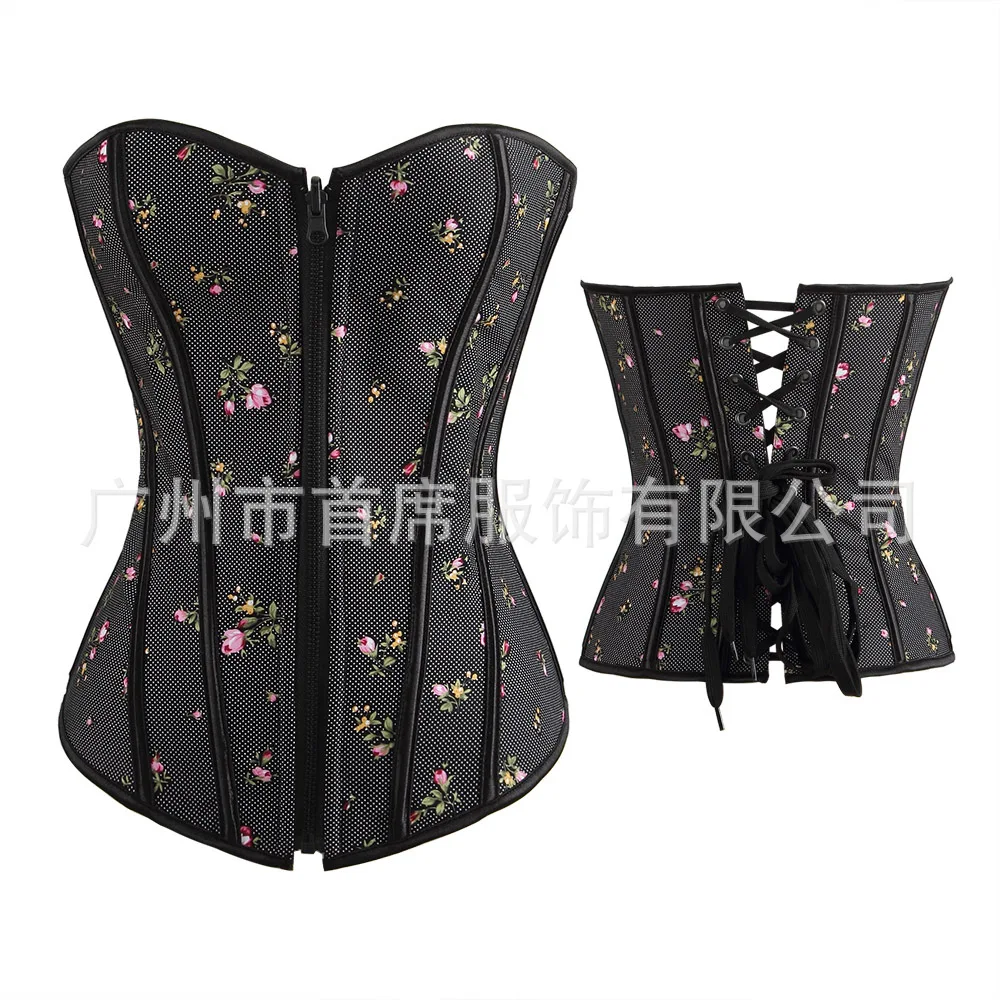 

Floral Gothic Women Corset With Chains Slimming Waist Trainer Shapewear Corselet Bustier Lady Shapers bustier