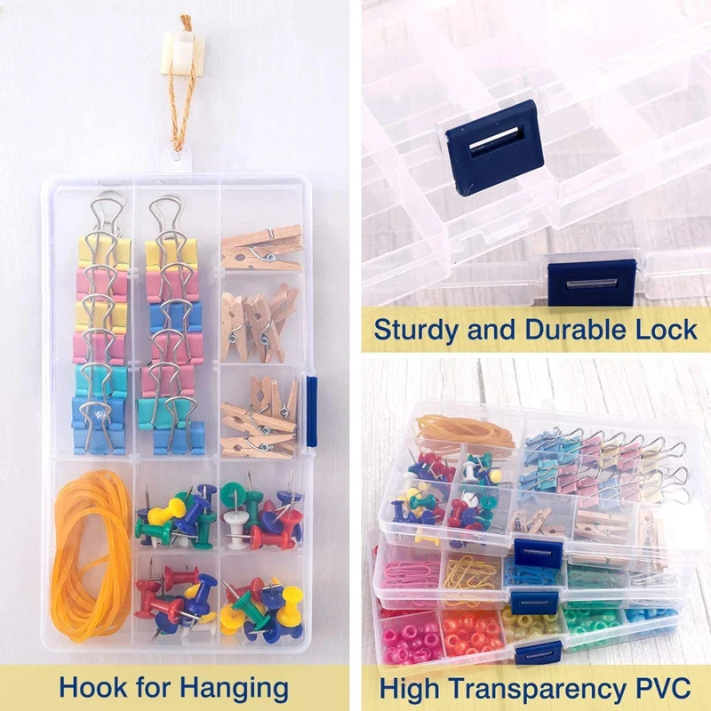 6Pcs Clear Compartment Plastic Organizer Container Box Small Stackable Storage With Adjustable Crafts Accessories | Дом и сад