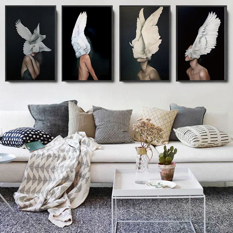 Скандинавская Обнаженная женщина и перо картина Декор холст живопись эстетика