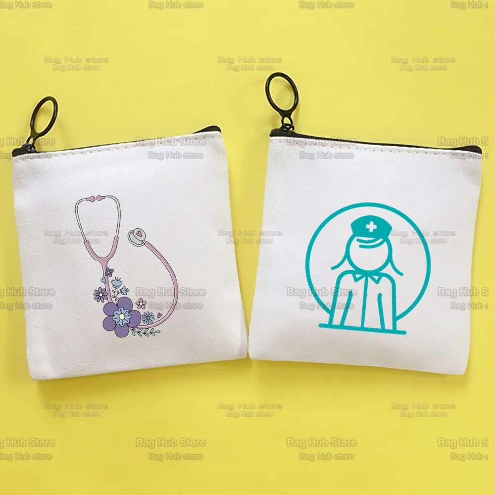 

Enfermera Funny Nurse Stethoscope Small Purse Coin Purse Zipper Women's Canvas Cute Mini Coin Bag Earphone Storage Bag