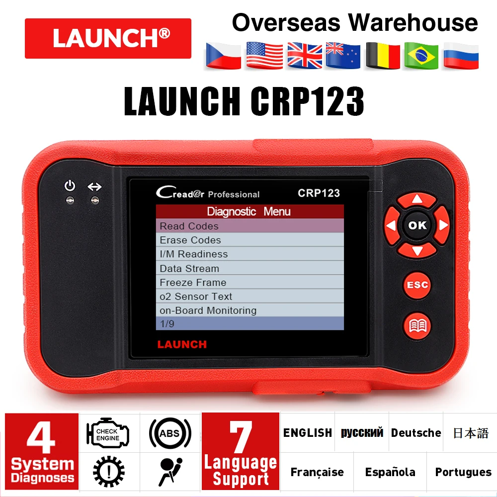 Launch creader CRP123 для трансмиссии двигателя Подушка безопасности ABS x431 crp 123 сканер кода лучше, чем Creader vii+ ms509
