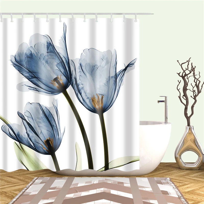 Водостойкие тюльпаны, занавески для душа, занавески для ванной, цветы, полиэфирная ткань, экран для ванной, с крючками, для украшения дома - Цвет: C0602