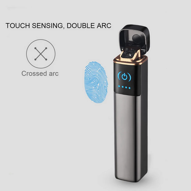 Ветрозащитная черная двухдуговая зажигалка перезаряжаемая через USB