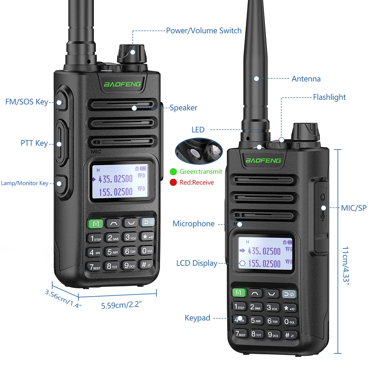 2PCS BAOFENG UV-13 Pro Powerful Handheld Transceiver Dual Band Walkie Talkie Upgrade of UV-10R Two Way Radio with Type-C Cable