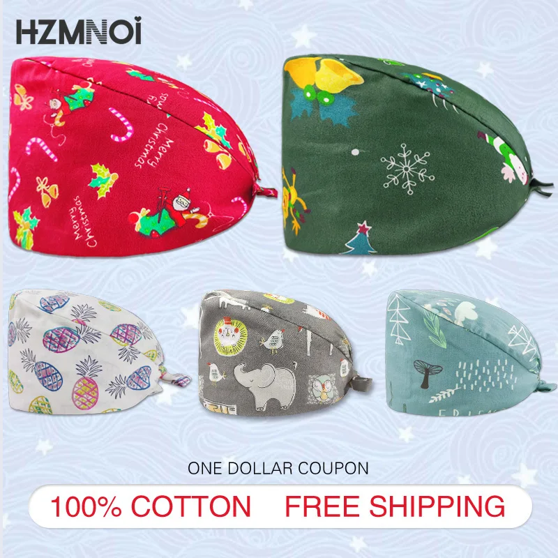 

Trendy Printed Cotton Medical Scrub Cap Hospital Doctor Work Cap Sanitary Worker Scrub Cap Pet Clinic Nurse Beautician Scrub Cap