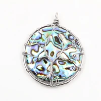 ethnic style silver plated wire wrap round pendant abalone shell tree of life jewelry