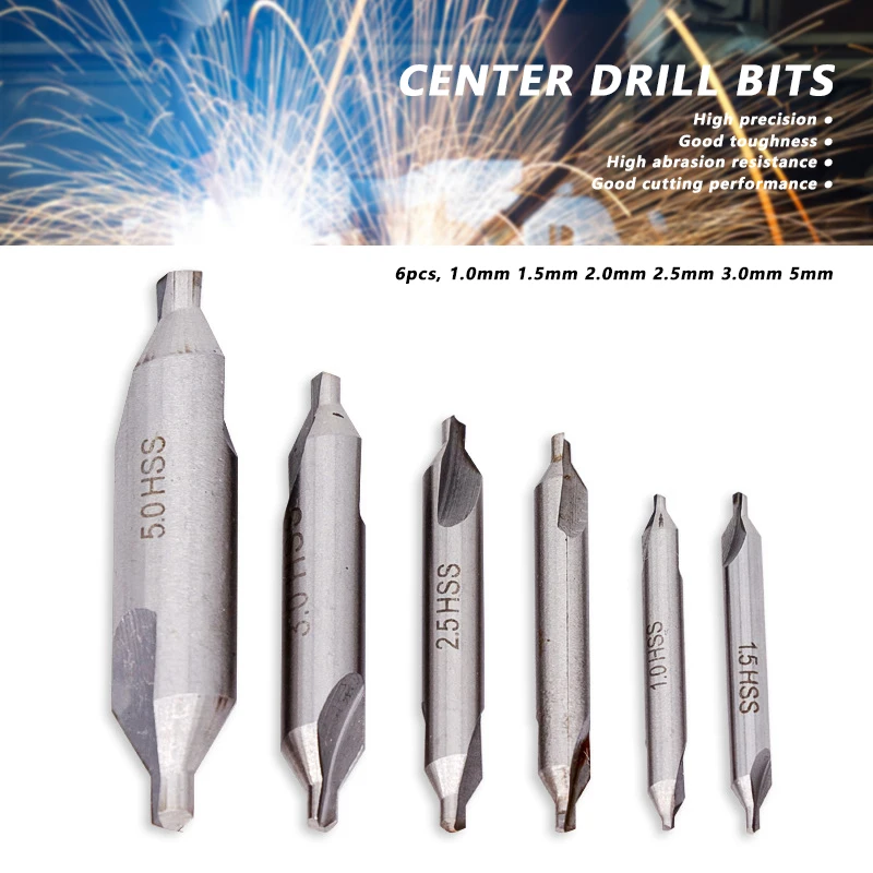 6PCS Drill Bit HSS Combined Center Drills 60 Degree Countersinks Angle Set 1.0mm 1.5mm 2.0mm 2.5mm 3.5mm 5mm Metal | Инструменты