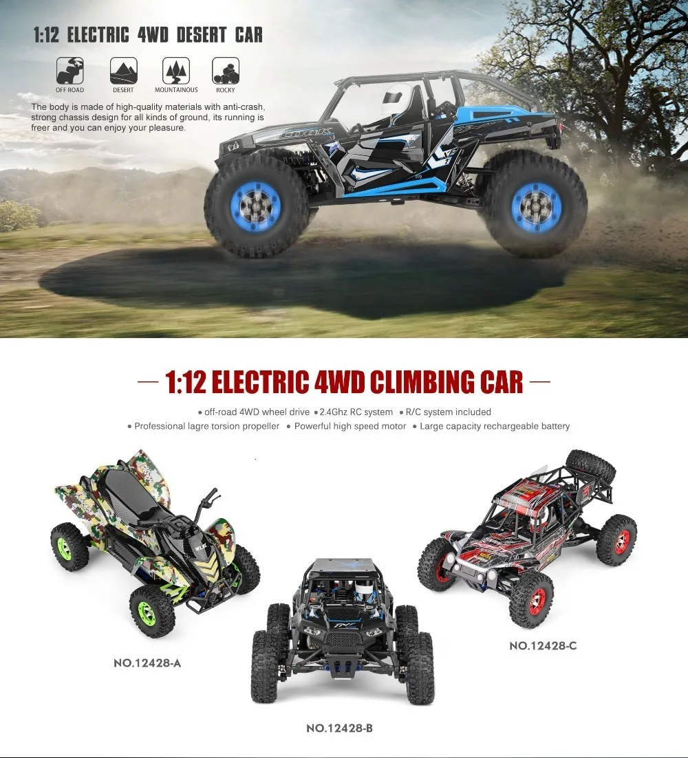 WLtoys супер мощный Радиоуправляемый автомобиль 124228-b 1:12 2,4G 4WD 50 км/ч Электрический пульт дистанционного управления скалолазание внедорожный автомобиль высокоскоростной Радиоуправляемый автомобиль игрушка