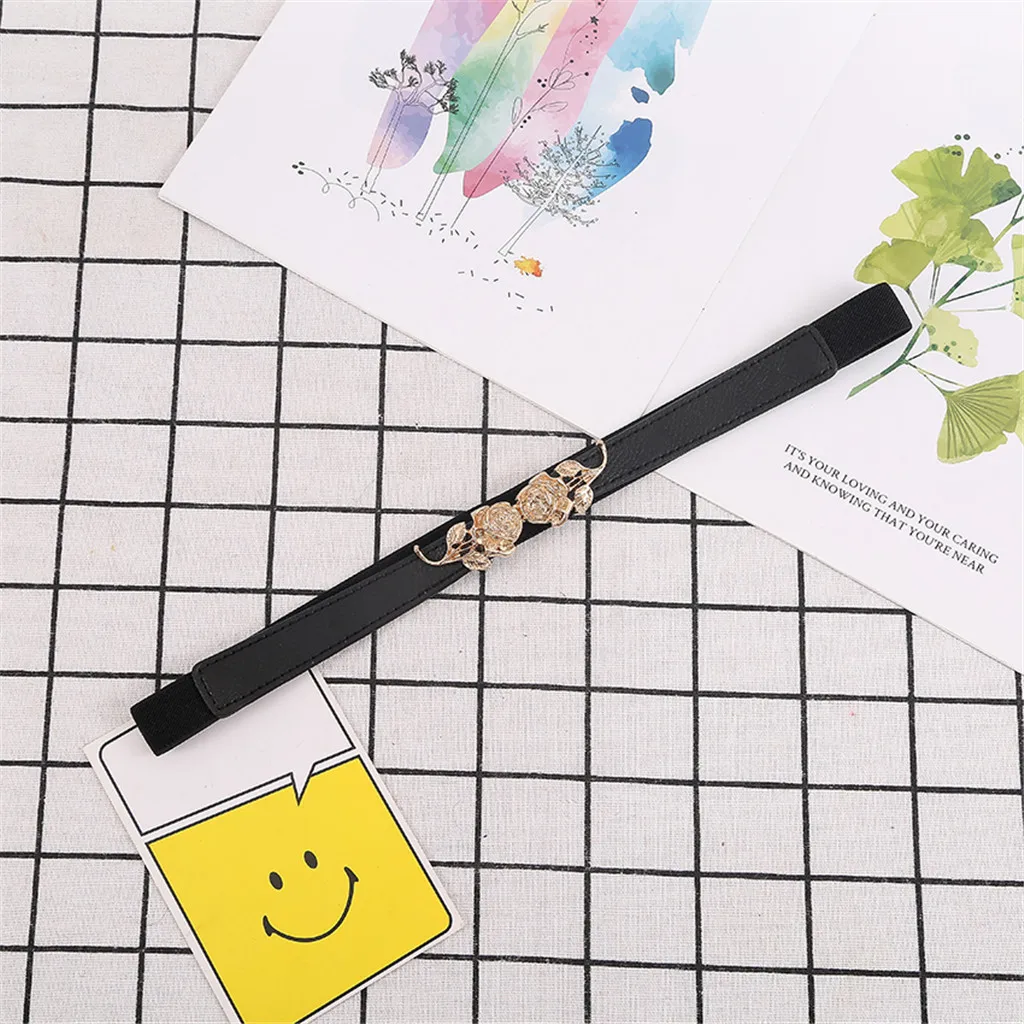 Ремень женский узкий модный кожаный эластичный пояс с тонкой пряжкой A714 лето 2020 |