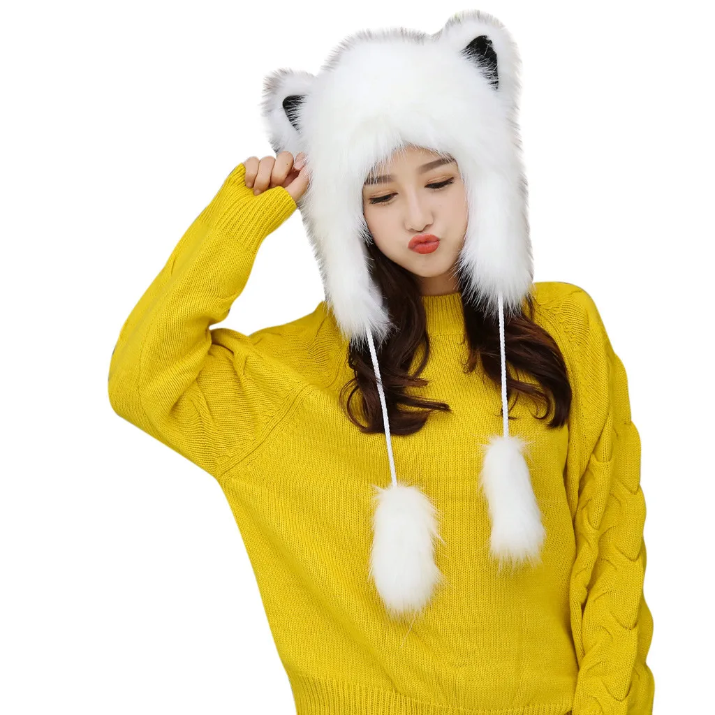 Женская зимняя плюшевая искусственная Толстая шляпа защита для ушей теплая плюшевая шапка gorros de inverno feminino toucas de inverno mulher женская шапка