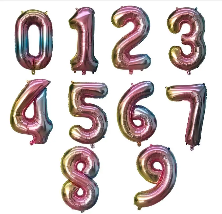 gradient 16 32 дюймов фольгированные воздушные шары на день рождения воздушные гелиевые цифры шары цифры Свадьба С Днем Рождения украшения Детские воздушные шары для дня рождения - Цвет: gradient