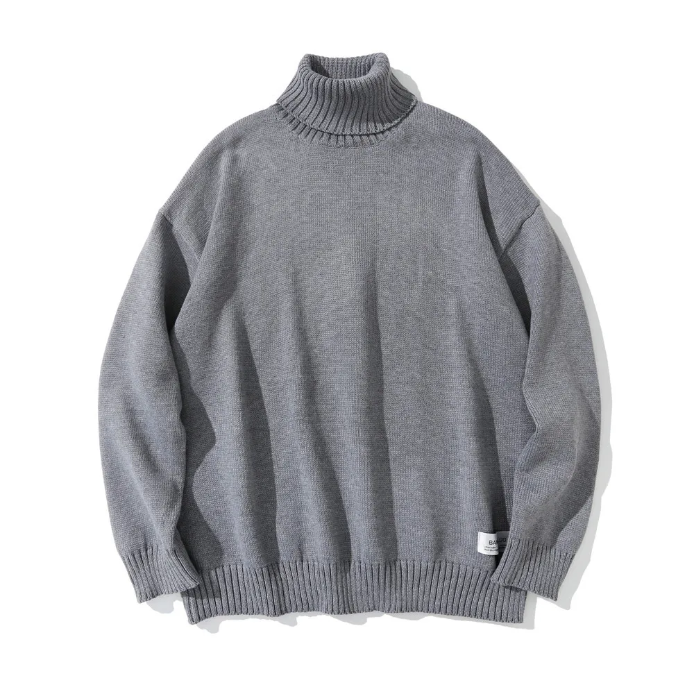 

Simple Solid Color Turtleneck Sweater Men High Street Fashion Loose Long Sleeve Knited Sweater Autumn Winter Casual Pullover