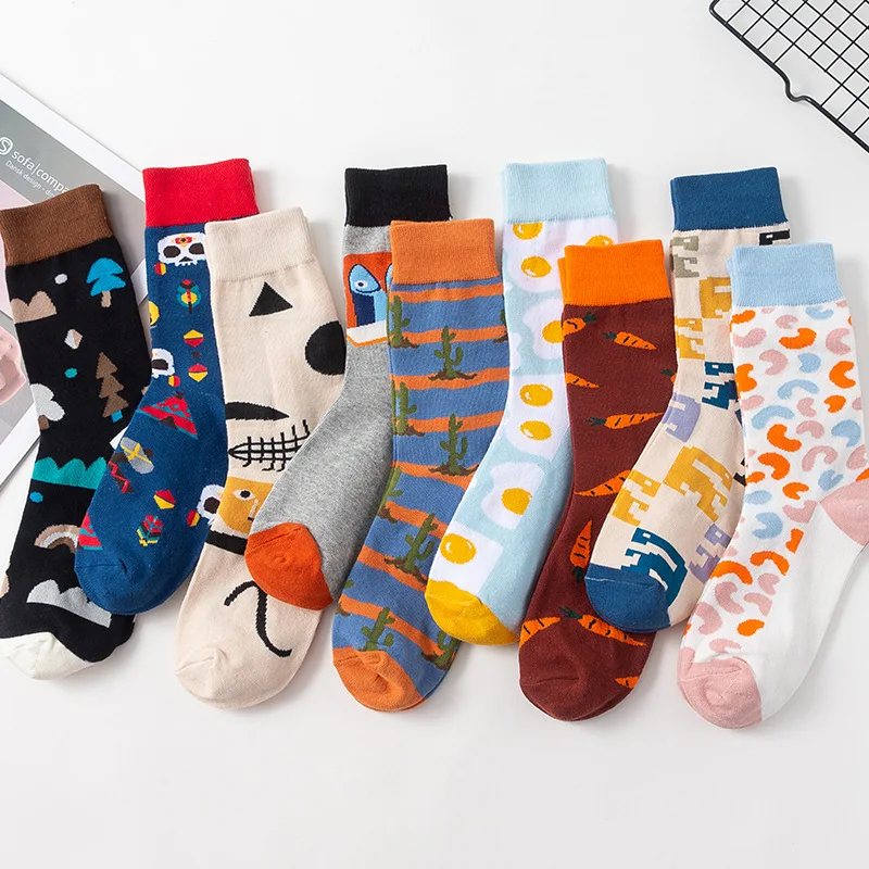 

Носки цветные для мужчин и женщин, модные смешные носки в Корейском стиле с мультипликационным Изображением Животных, растений, еды, с геоме...