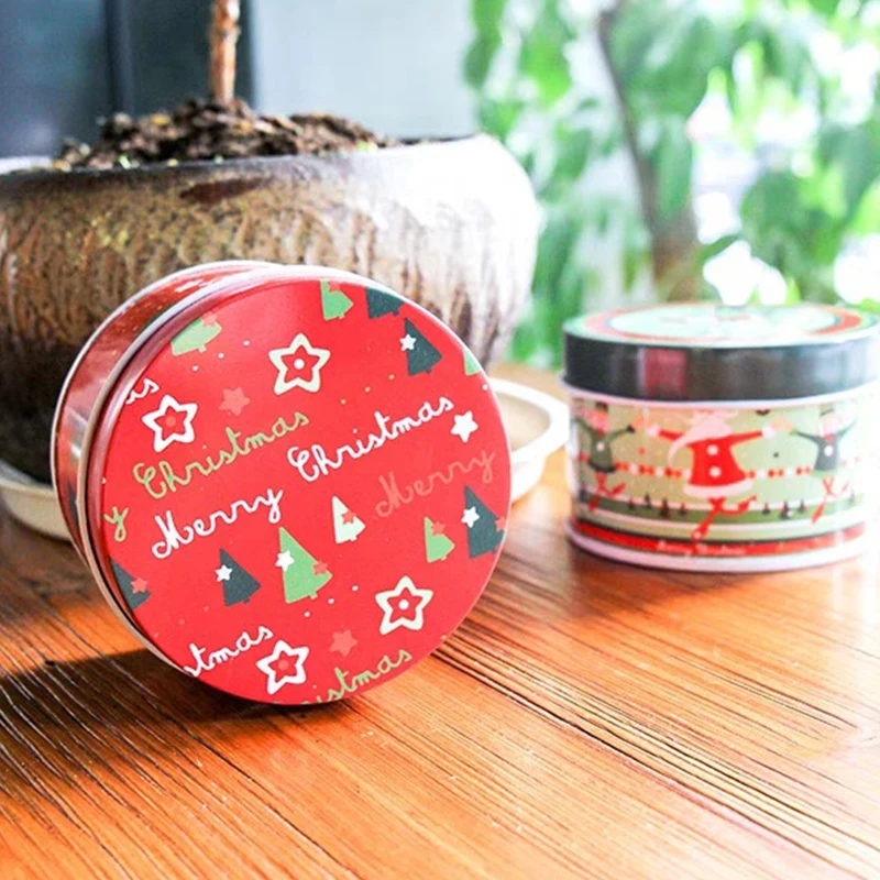 12 шт./компл. рождественские подарочные коробки круглая жестяная банка конфеты