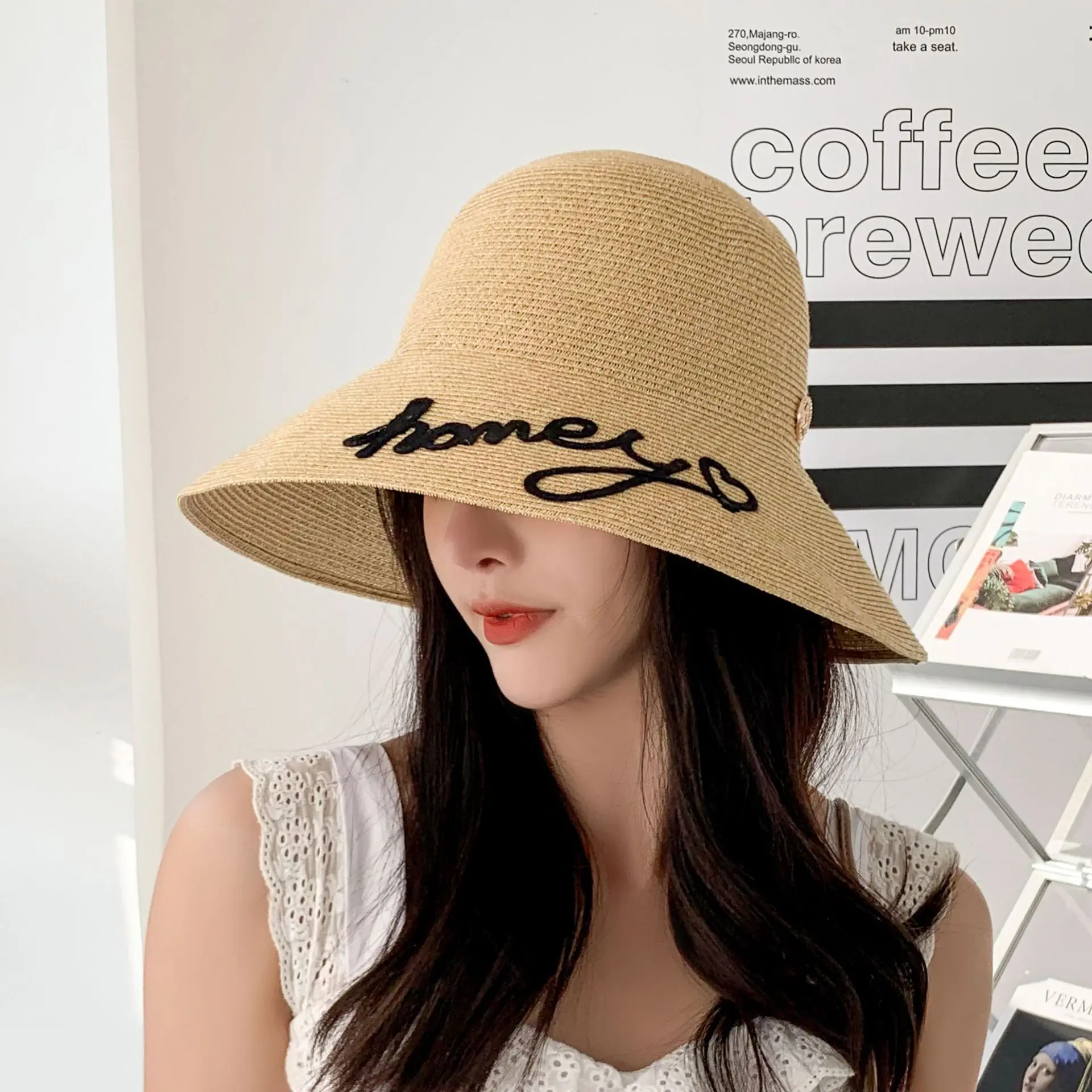 

Hot Fashion Summer Beach Sun hat Trilby Large Brim Jazz Sun Hat Panama Hat Paper Straw Women Men Cap
