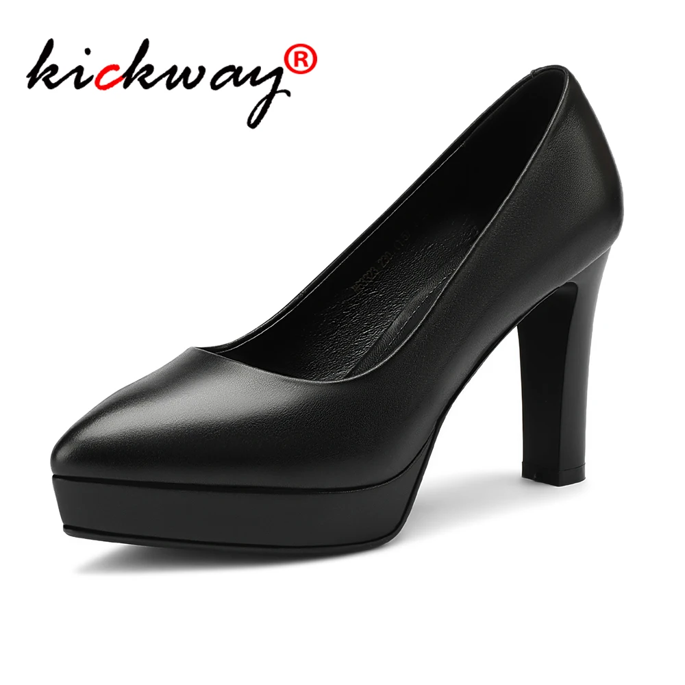 

Kickway Women's Pointed Toe Black Classic High Heels Ankle Strap Platform Shoes Wedding Office Dress Big Size Chunky Lady Pumps