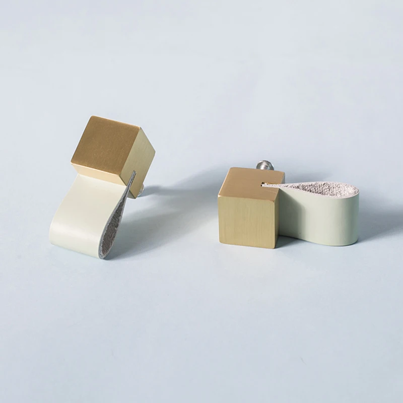 Скандинавская твердая латунь + кожаная ручка и для шкафа/шкафа выдвижного ящика