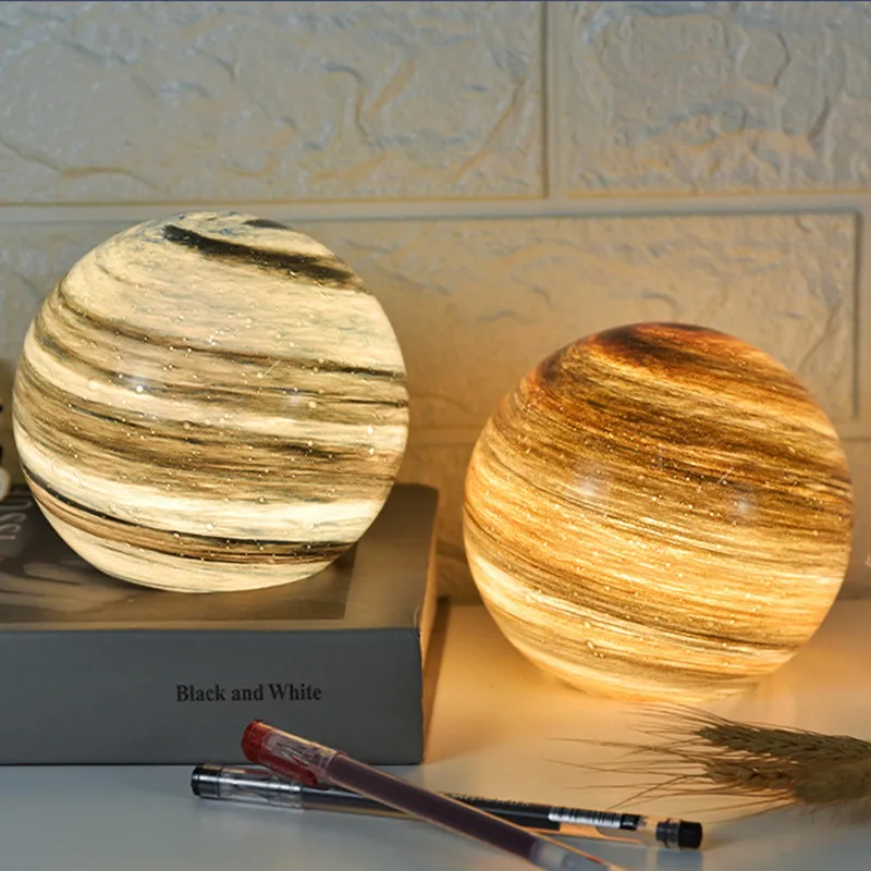 Стеклянная лампа в виде планеты и Луны домашний декор прикроватная настольная