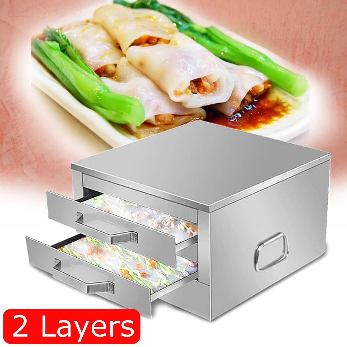 Stainless Steel Rice Noodle Roll Steamed Bun Steam Machine Vermicelli Roll Steaming Furnace Steamer Home Use 2/1 layer