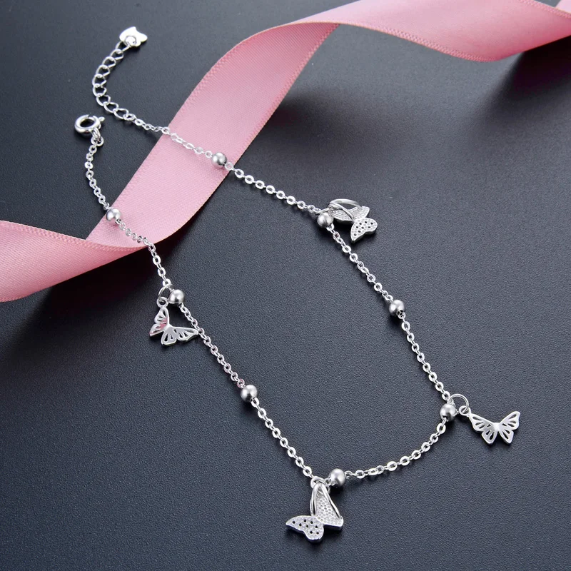 Бабочка ножной браслет на ногу Серебро 925 милый серебряный ювелирных изделий S925
