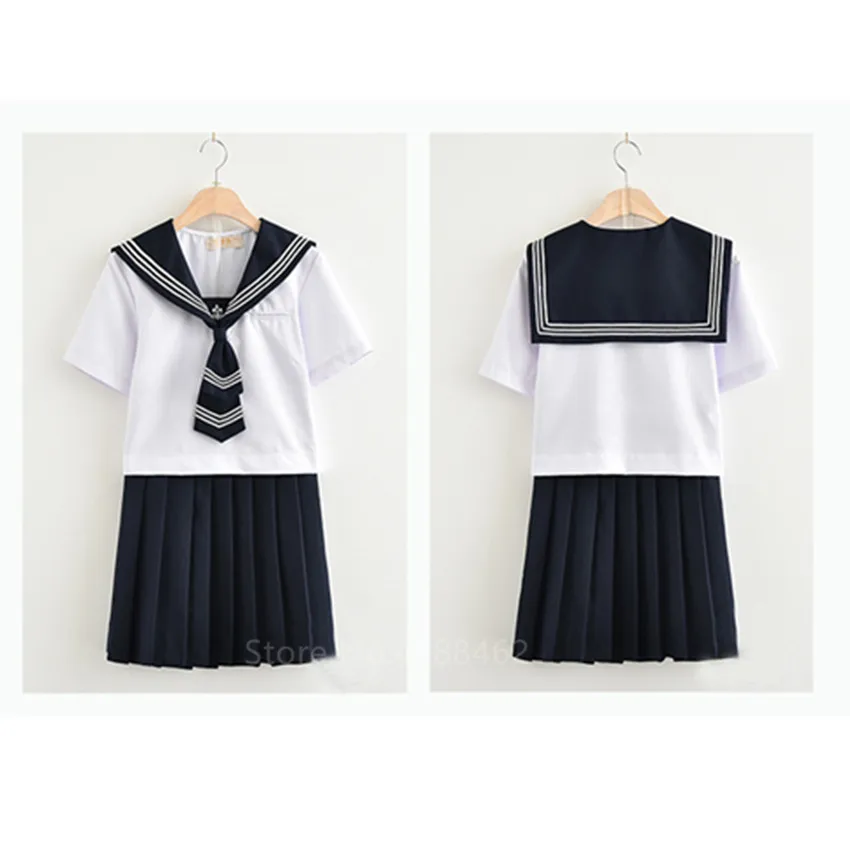 

Japanese Style High School College Uniform Women Girls Korean Navy Sailor Collar Shirt Pleated Skirt Anime Cosplay Costume Set