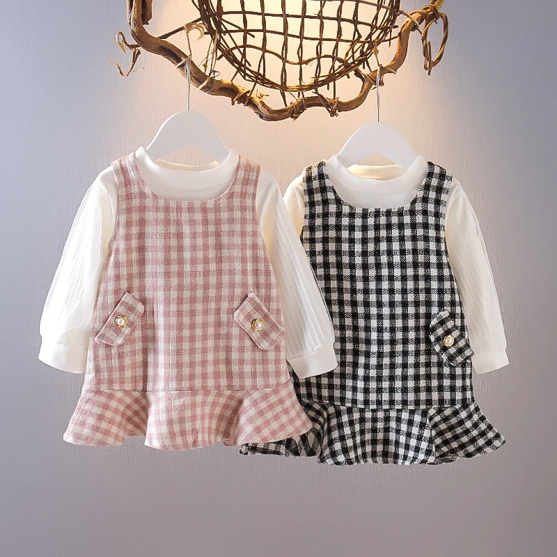 

Girls' autumn plaid waistcoat skirt two-piece princess skirt children's fashion popular small children's suit dress baby dress
